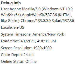 A screenshot of the Debug info User Agent text.