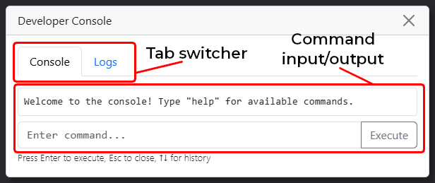A screenshot of the Dev Console panel