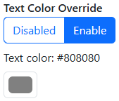 A screenshot of the Text Color Override section of the menu.