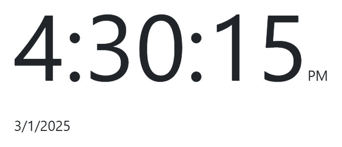 A screenshot of the clock in 12-hour clock mode