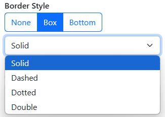 A screenshot of the Border Style radio buttons with "Box" and "Solid" selected