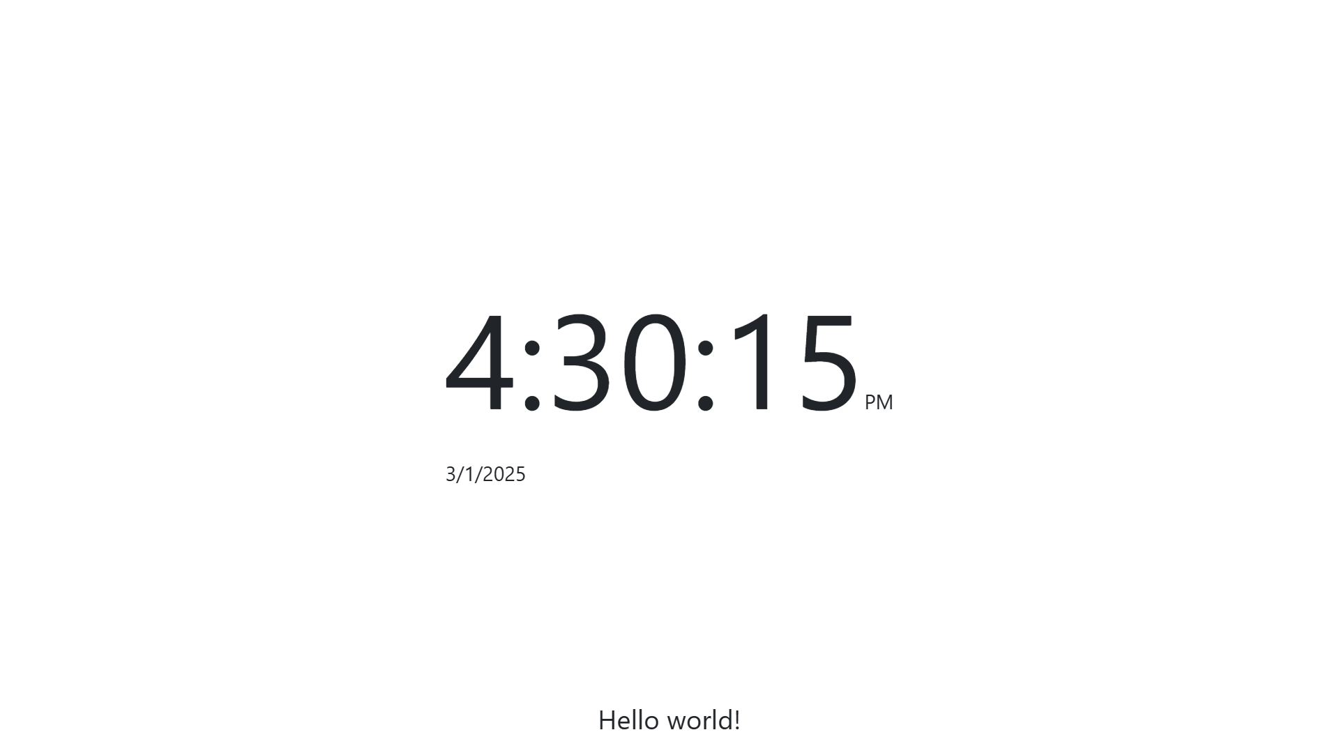 The custom note displayed at the bottom of the clock. The custom note says "Hello world!"