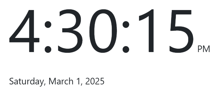 The date displayed using the "DDDD" date format. The date (3/1/2025) is shown as "Saturday, March 1, 2025".