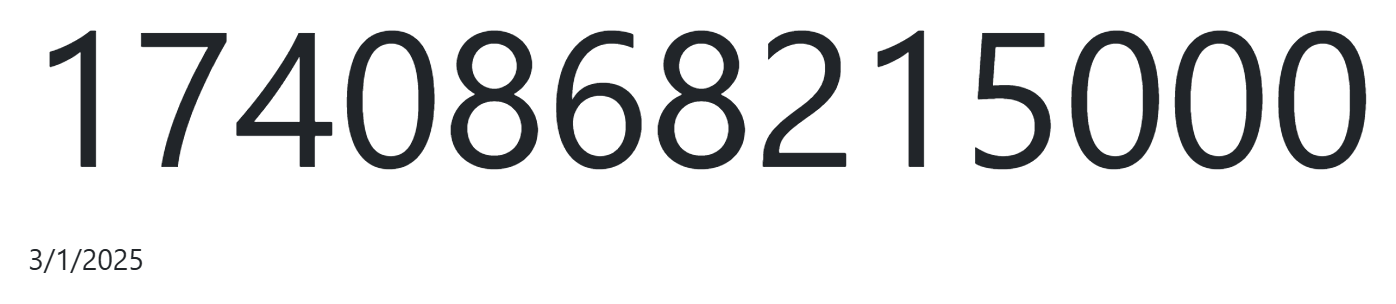 The time displayed using the Unix timestamp (Milliseconds) experimental display system. The date (March 1, 2025 at 4:30:15 PM) is shown as "1740868215000".