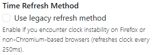 A screenshot of the Time Refresh Method checkbox. It is currently unchecked