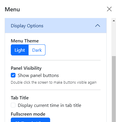 A screenshot of the Display Options menu options.