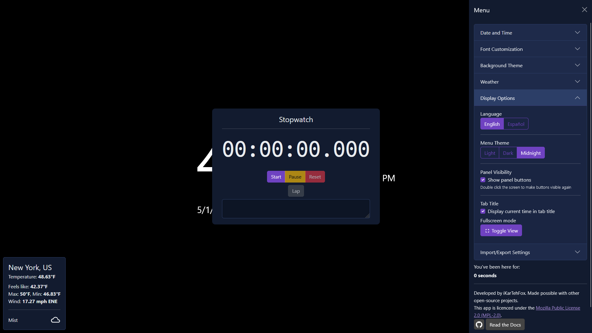 A screenshot of the page with Midnight theme enabled.