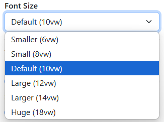 A screenshot of the Font Size dropdown menu and its options.