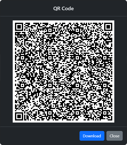 A Bootstrap modal with a QR code in its body.