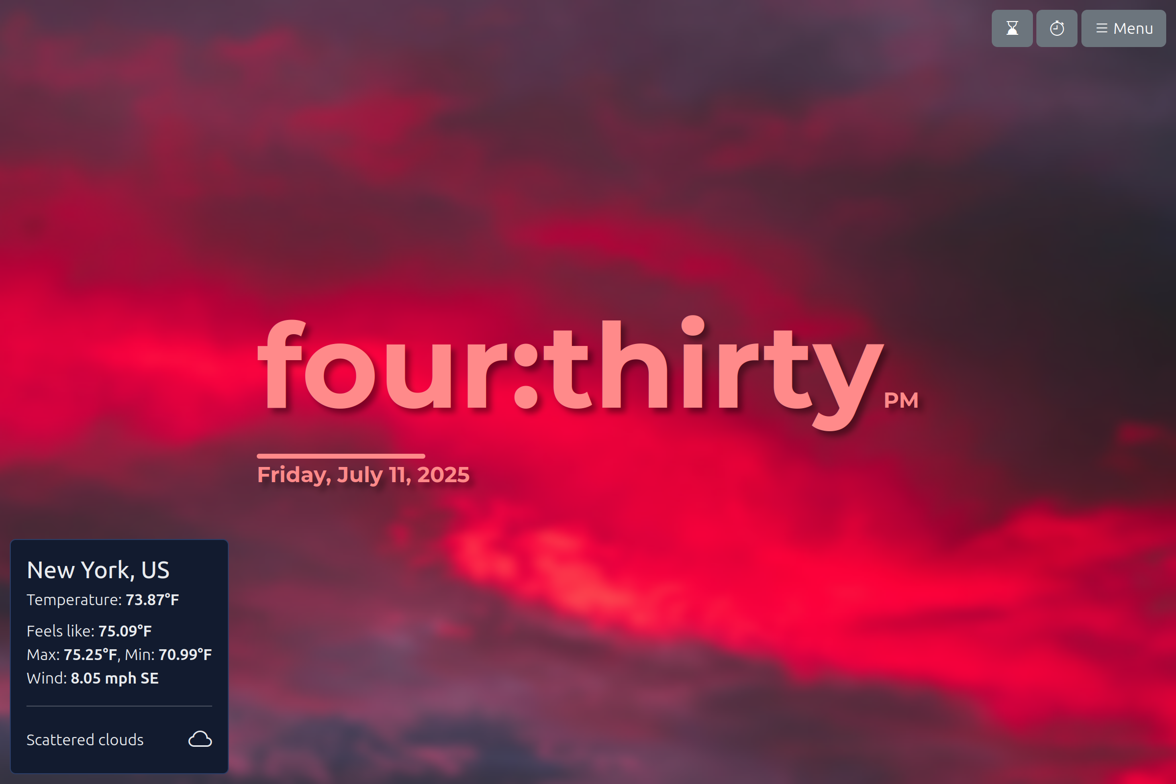 A screenshot of Online Web Clock on a 2400x1600 display with a 3 by 2 aspect ratio