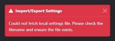 A screenshot of the preset load error toast.