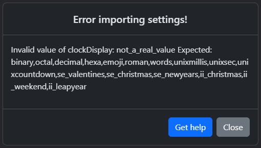 A screenshot of the general invalid value error popup.