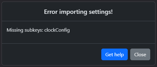 A screenshot of the missing subkeys error popup.